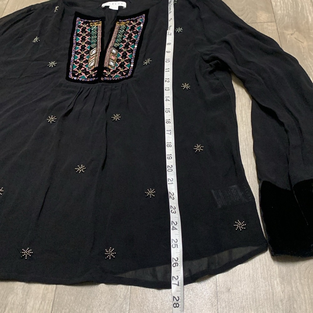 Velvet By Graham & Spencer Embellished Sheer Long Sleeve Beaded Top Blouse Shirt - Picture 6 of 9